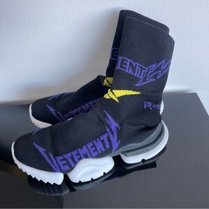 Vetements Black Sock Sneakers with Purple and Yellow Accents